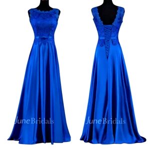 June Bridals Custom Size Royal Blue Lace Top Satin Skirt Bridesmaid Dress